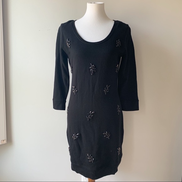 Jessica Simpson Black Beaded Cotton Fitted Dress Knee Length Size Medium - Picture 1 of 12